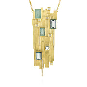 Todd Reed necklace with White diamonds (~2.73ct), aquamarine (~26.01ct), 18k yellow gold, and 14k yellow gold.